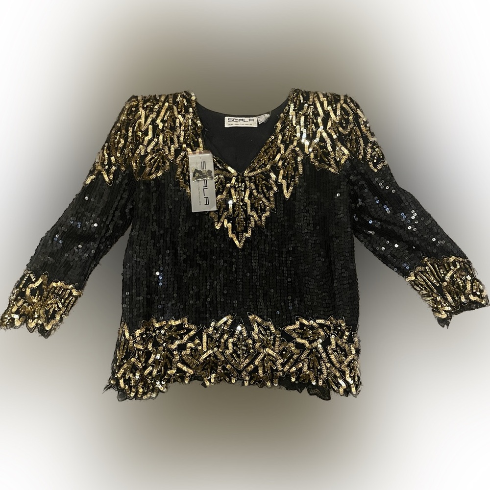 NWT Scala Vintage Sequin Top